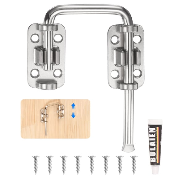 Sliding Door Loop Lock Latch, 2.42 Inch Flexible U-Shaped Latch Hook Lock with Screws & Glue for Uneven or Warped Doors Window Barn Garden Fence Increase Home Security, Silver