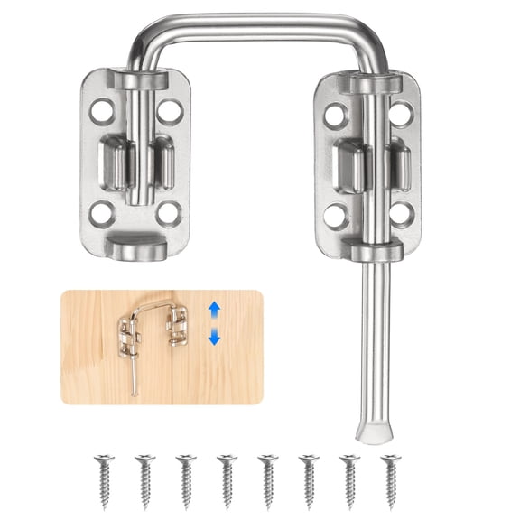 Sliding Door Loop Lock Latch, 2.42 Inch Flexible U-Shaped Latch Hook Lock with Screws for Uneven or Warped Doors Window Barn Garden Fence Increase Home Security, Silver