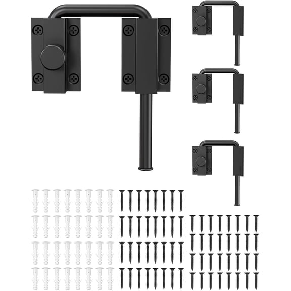 Sliding Door Loop Lock with Rotary Locking, Heavy Duty Aluminum Alloy Doors Lock Latch for Barn Door, Window, Fence, Shed and Gate Latch (Black-4 PCS)
