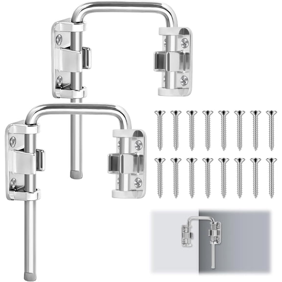 Sliding Door Loop Lock, Stainless Steel Home Security U Patio Door Loop Latch 90/180 Degree Patio Door Latch Multi-Angle Loop Bolt Lock for Barn, Garden, Fence Gate, Window, Garage (Silver, 2Pack)