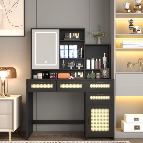 Sliding - Door MDF Vanity - 3 - Color LED Lights for Different Needs - Bedroom Setup - Save Money on Nightstand