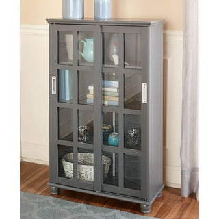 Sliding Door Media Cabinet - Bookcase for Living Rooms, Entryways - Gray Sliding Door Media Cabinet - Bookcase for Living Rooms, Entryways - Gray