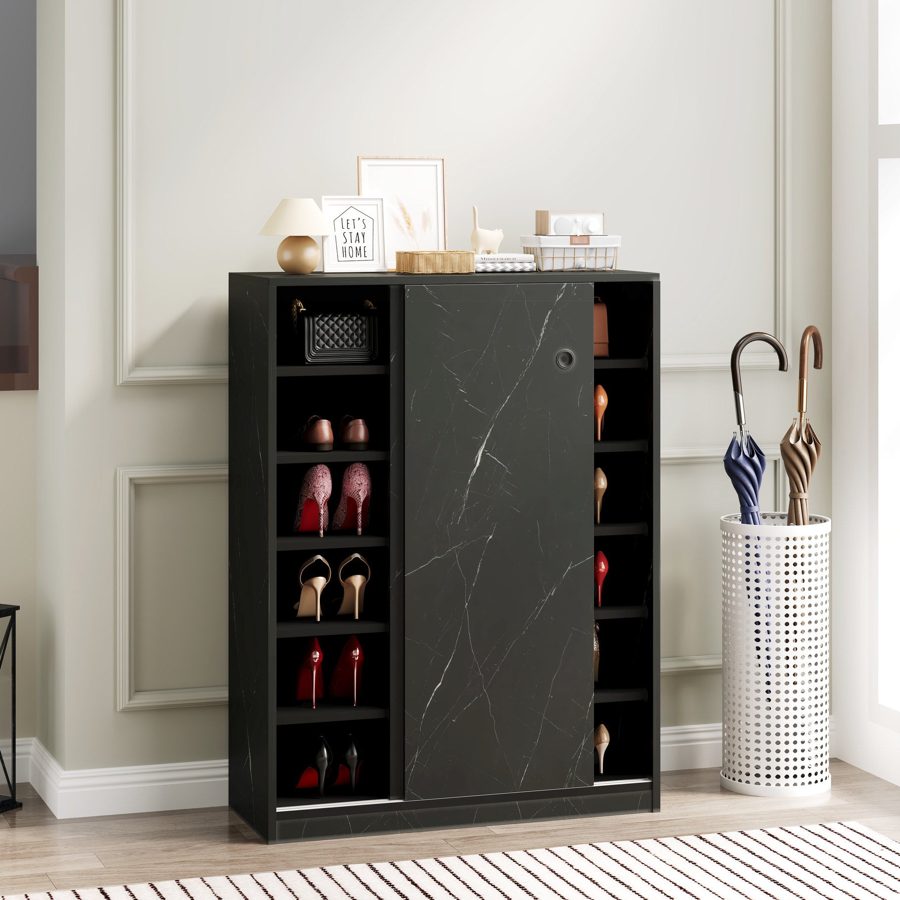 Sliding Door Shoe Cabinet in Black | Stores 30+ Pairs in 6 Layers ...