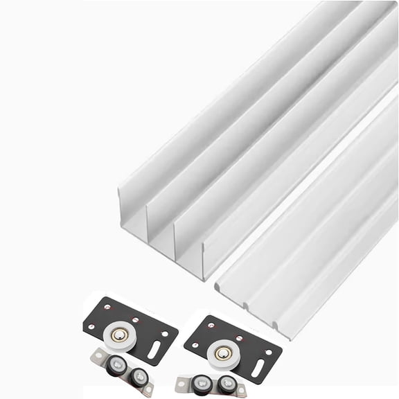Sliding Door Track Kit, Smooth 3-Track Rail System for Wardrobe and Closet Doors, Easy No-Groove Installation Solution