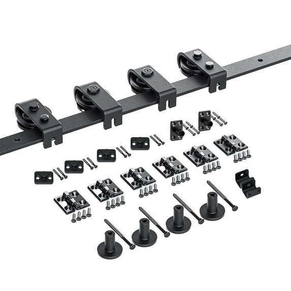 Sliding Door Track Kit | T Shaped Sliding Door Hardware and Track Kit | 58 Inches Bi-Folding Sliding Door Guide Rail Set, Closet Rail Roller Accessory