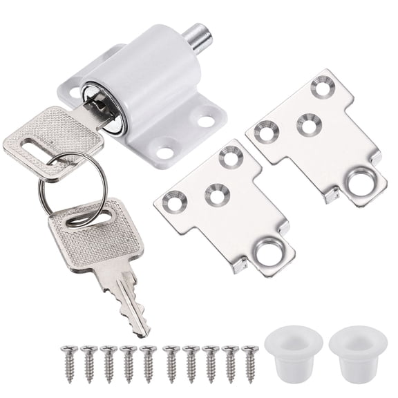Sliding Door Window Lock for Horizontal Sliding Windows Push-in Key Lock Patio Door Locks No Drilling Required,White