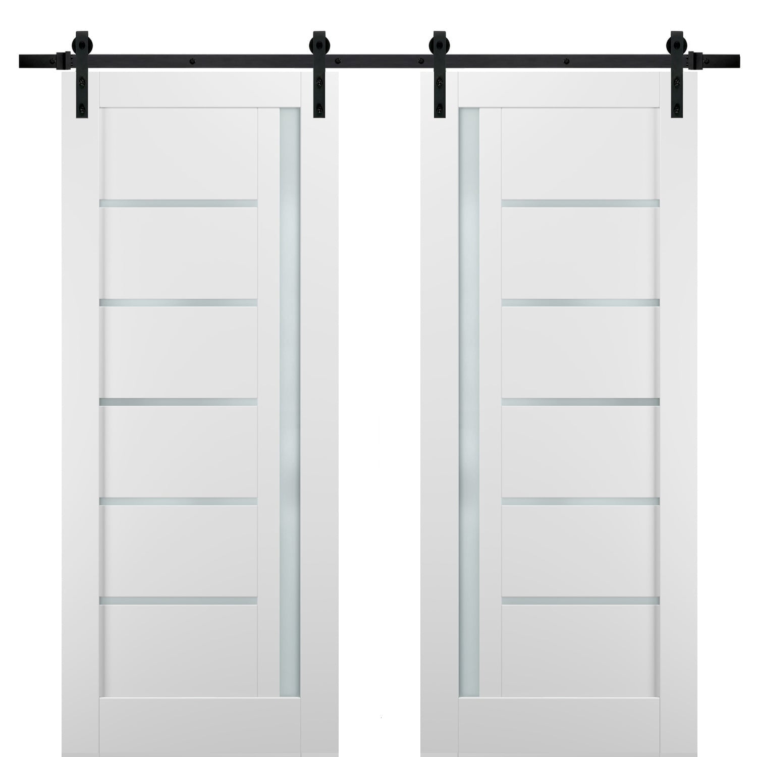 Sliding Double Barn Doors 36 x 84 with Hardware | Quadro 4088 White Silk with Frosted Opaque Glass | Top Mount 13FT Rail Sturdy Set | Kitchen Lite Wooden Solid Panel Interior Bedroom Bathroom Door