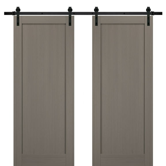 Sliding Double Barn Doors 48 x 80 with Hardware | Quadro 4111 Grey Ash | Top Mount 13FT Rail Sturdy Set | Kitchen Wooden Solid Panel Interior Bedroom Bathroom Door