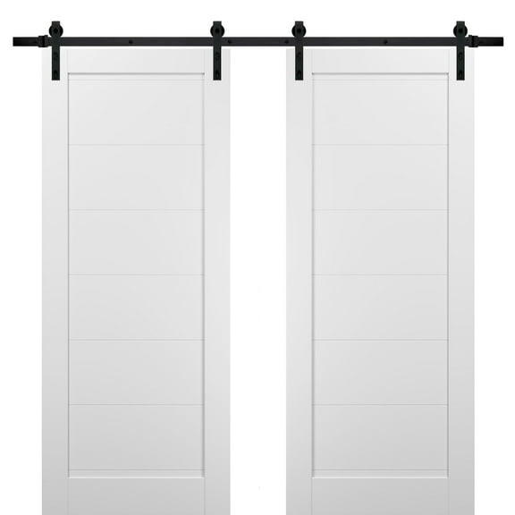 Sliding Double Barn Doors 48 x 80 with Hardware | Quadro 4115 White Silk | Top Mount 13FT Rail Sturdy Set | Kitchen Wooden Solid Panel Interior Bedroom Bathroom Door