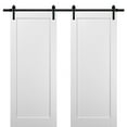 thumbnail image 1 of Sliding Double Barn Doors 56 x 80 with Hardware | Quadro 4111 White Silk | Top Mount 13FT Rail Sturdy Set | Kitchen Wooden Solid Panel Interior Bedroom Bathroom Door, 1 of 6