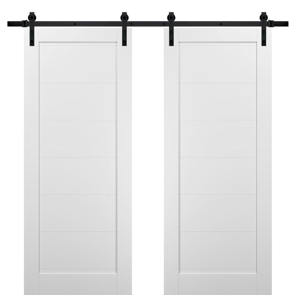 Sliding Double Barn Doors 56 x 80 with Hardware | Quadro 4115 White Silk | Top Mount 13FT Rail Sturdy Set | Kitchen Wooden Solid Panel Interior Bedroom Bathroom Door