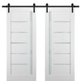 thumbnail image 1 of Sliding Double Barn Doors 56 x 96 with Hardware | Quadro 4088 White Silk with Frosted Opaque Glass | Top Mount 13FT Rail Sturdy Set | Kitchen Lite Wooden Solid Panel Interior Bedroom Bathroom Door, 1 of 5