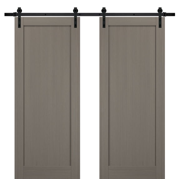 Sliding Double Barn Doors 56 x 96 with Hardware | Quadro 4111 Grey Ash | Top Mount 13FT Rail Sturdy Set | Kitchen Wooden Solid Panel Interior Bedroom Bathroom Door