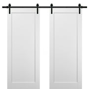 Quadro 4111 White Silk Double Sliding Barn Doors with Hardware Kit, 56" x 96"