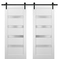 thumbnail image 1 of Sliding Double Barn Doors 56 x 96 with Hardware | Quadro 4113 White Silk with Frosted Opaque Glass | Top Mount 13FT Rail Sturdy Set | Kitchen Lite Wooden Solid Panel Interior Bedroom Bathroom Door, 1 of 6