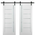 thumbnail image 1 of Sliding Double Barn Doors 60 x 80 with Hardware | Quadro 4088 White Silk with Frosted Opaque Glass | Top Mount 13FT Rail Sturdy Set | Kitchen Lite Wooden Solid Panel Interior Bedroom Bathroom Door, 1 of 6