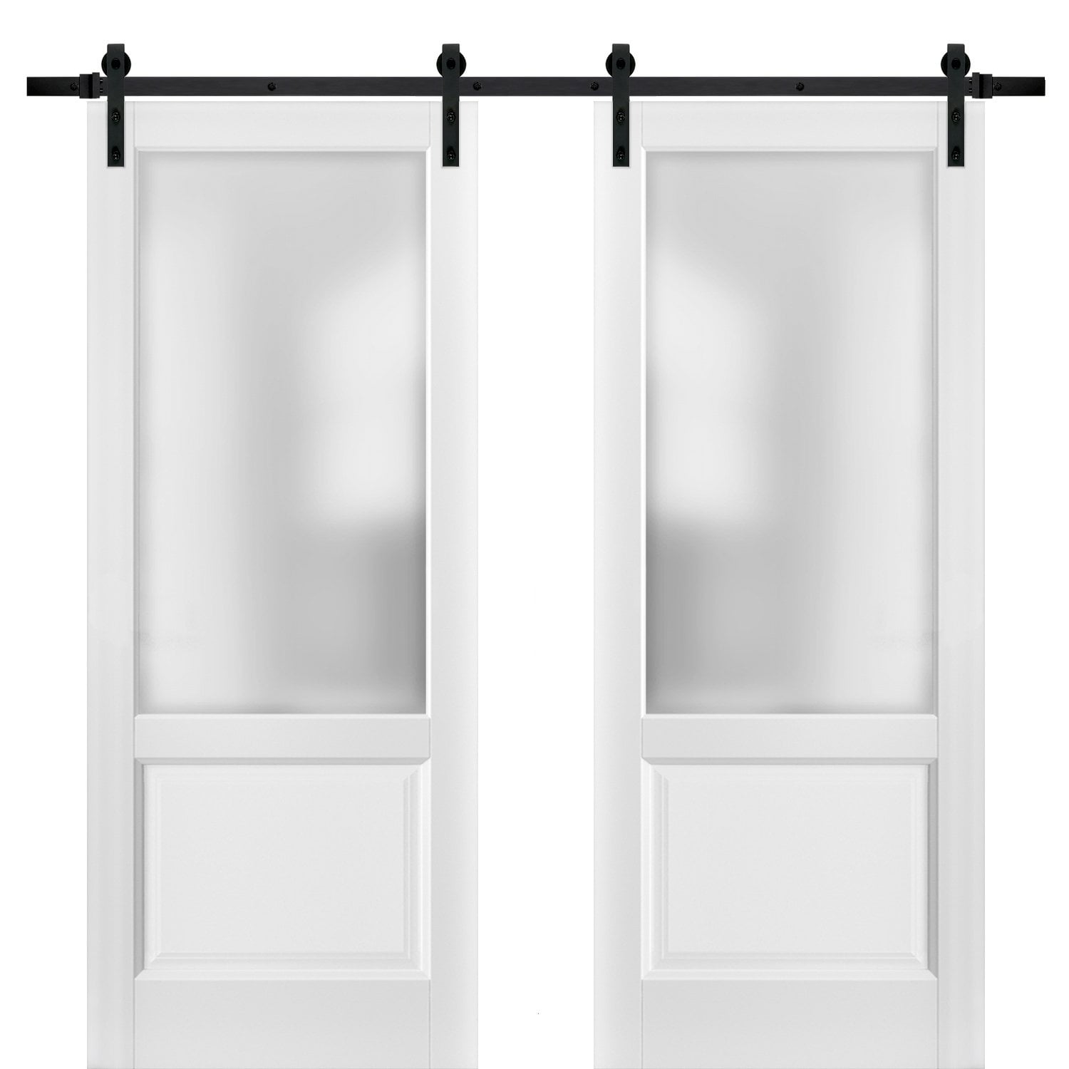 White Frosted Glass Double Barn Doors with Hardware