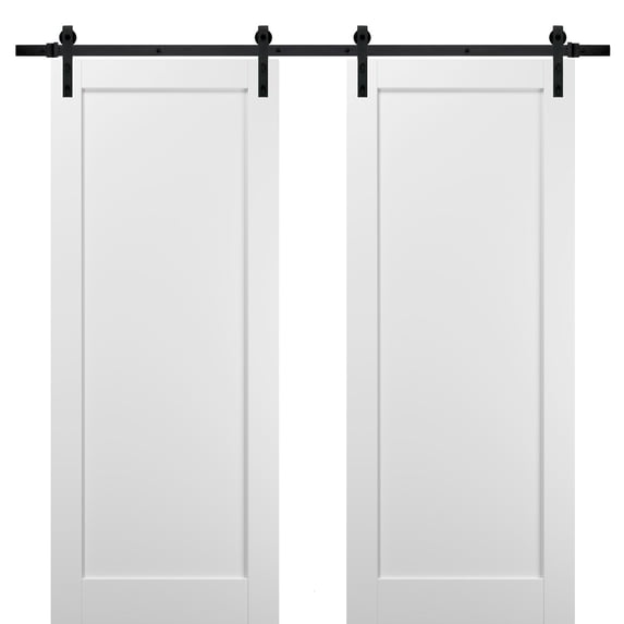 Sliding Double Barn Doors 64 x 80 with Hardware | Quadro 4111 White Silk | Top Mount 13FT Rail Sturdy Set | Kitchen Wooden Solid Panel Interior Bedroom Bathroom Door