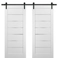 thumbnail image 1 of Sliding Double Barn Doors 64 x 80 with Hardware | Quadro 4117 White Silk with Frosted Opaque Glass | Top Mount 13FT Rail Sturdy Set | Kitchen Lite Wooden Solid Panel Interior Bedroom Bathroom Door, 1 of 6
