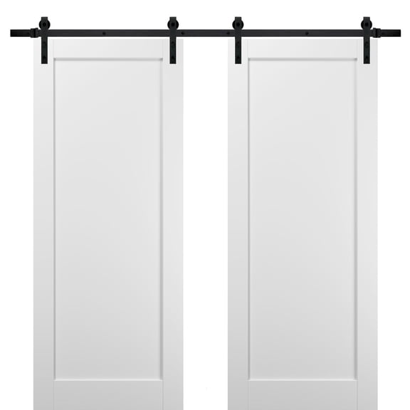 Sliding Double Barn Doors 72 x 84 with Hardware | Quadro 4111 White Silk | Top Mount 13FT Rail Sturdy Set | Kitchen Wooden Solid Panel Interior Bedroom Bathroom Door
