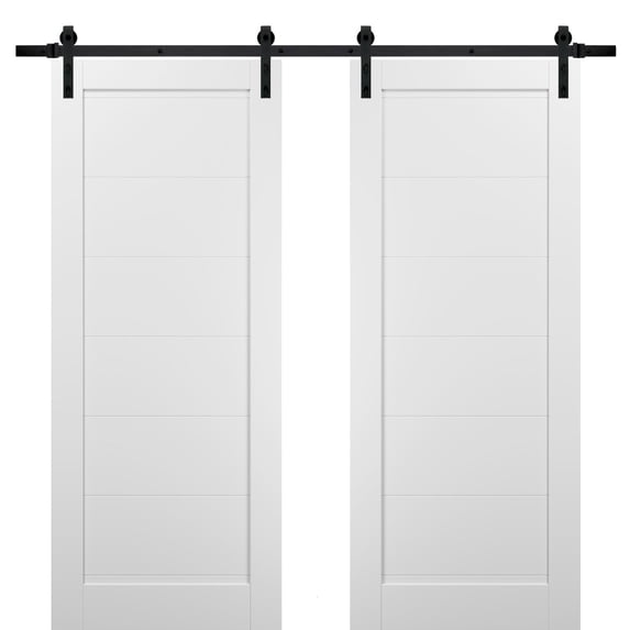 Sliding Double Barn Doors 72 x 84 with Hardware | Quadro 4115 White Silk | Top Mount 13FT Rail Sturdy Set | Kitchen Wooden Solid Panel Interior Bedroom Bathroom Door