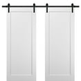 thumbnail image 1 of Sliding Double Barn Doors 84 x 80 with Hardware | Quadro 4111 White Silk | Top Mount 14FT Rail Sturdy Set | Kitchen Wooden Solid Panel Interior Bedroom Bathroom Door, 1 of 5