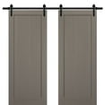 thumbnail image 1 of Sliding Double Barn Doors 84 x 96 with Hardware | Quadro 4111 Grey Ash | Top Mount 14FT Rail Sturdy Set | Kitchen Wooden Solid Panel Interior Bedroom Bathroom Door, 1 of 6