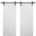 thumbnail image 1 of Sliding Double Barn Doors 84 x 96 with Hardware | Quadro 4115 White Silk | Top Mount 14FT Rail Sturdy Set | Kitchen Wooden Solid Panel Interior Bedroom Bathroom Door, 1 of 6