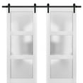 thumbnail image 1 of Sliding Double Barn Doors with Hardware | Lucia 2552 Matte White with Opaque Glass | 13FT Rail Sturdy Set | Kitchen Lite Wooden Solid Panel Interior Bedroom Bathroom Door, 1 of 6