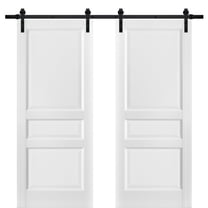 Sliding Double Barn Doors with Hardware | Lucia 31 White Silk | 13FT Rail Hangers Sturdy Set | Pantry Kitchen 3-Panel Wooden Solid Panel Interior Hall Bedroom Bathroom Door-36" x 96"