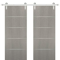 Sliding Double Barn Doors with Hardware | Planum 0020 Grey Oak | 13FT Rail Hangers Sturdy Set | Modern Solid Panel Interior Hall Bedroom Bathroom Door-36" x 80" (2* 18x80)-Silver Rail