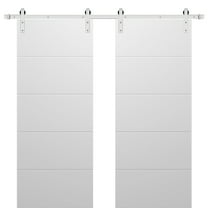 Sliding Double Barn Doors with Hardware | Planum 0770 Painted White Matte | 13FT Rail Hangers Sturdy Set | Modern Solid Panel Interior Hall Bedroom Bathroom Door-36" x 96" (2* 18x96)-Silver Rail