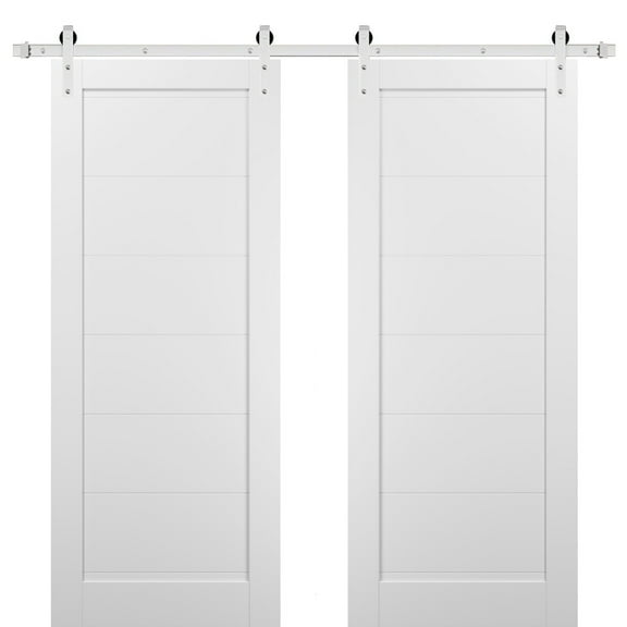 Sliding Double Barn Doors with Hardware | Quadro 4115 White Silk | 13FT Rail Sturdy Set | Kitchen Wooden Solid Panel Interior Bedroom Bathroom Door-84" x 84" (2* 42x84)