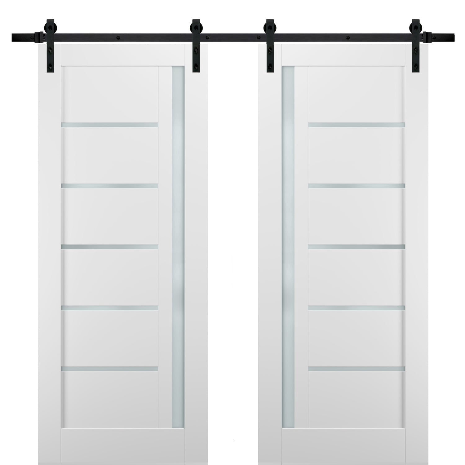 Sliding Double Barn Doors | Quadro 4088 White Silk with Frosted Opaque Glass | Sample of Color