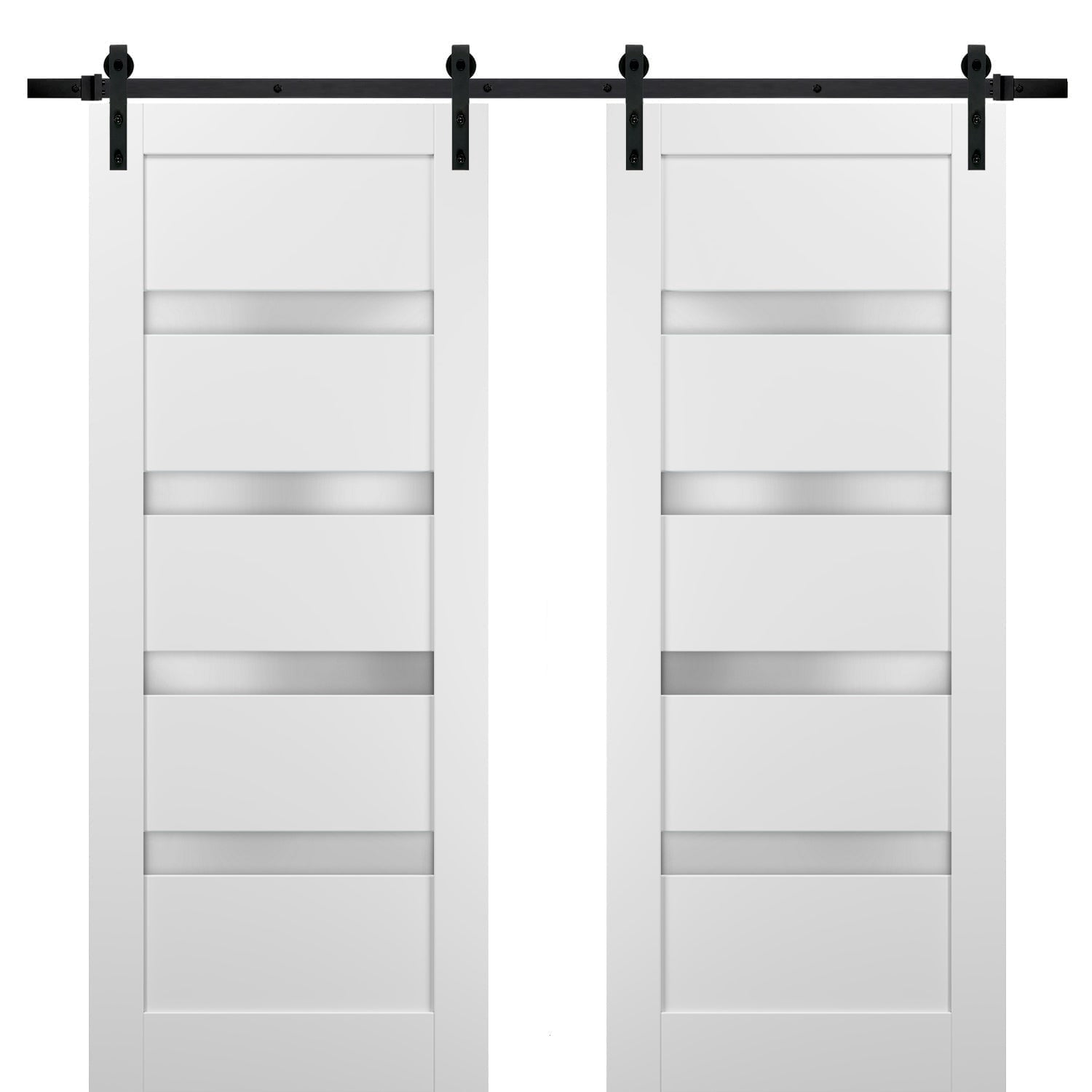 Sliding Double Barn Doors | Quadro 4113 White Silk with Frosted Opaque Glass | Sample of Color