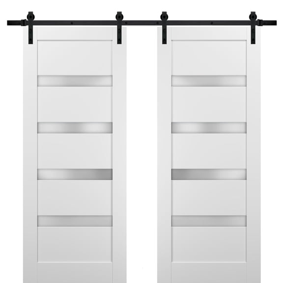 Sliding Double Barn Doors | Quadro 4113 White Silk with Frosted Opaque Glass | Sample of Color