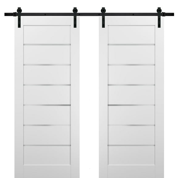 Sliding Double Barn Doors | Quadro 4117 White Silk with Frosted Opaque Glass | Sample of Color