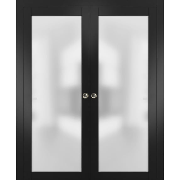 Sliding Double Pocket Door 64 x 84 inches Frosted Tempered Glass