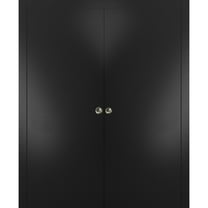 Sliding Double Pocket Door with Frames | Planum 0010 Black Matte | Kit Trims Rail Hardware | Solid Wood Interior Bedroom Bathroom Closet Sturdy Doors -36" x 84" (2* 18x84)