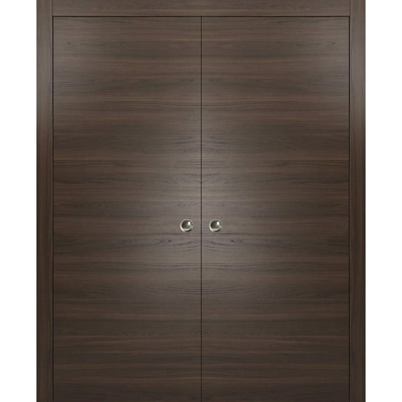 Sliding Double Pocket Door with Frames | Planum 0010 Chocolate Ash | Kit Trims Rail Hardware | Solid Wood Interior Bedroom Bathroom Closet Sturdy Doors -36" x 84" (2* 18x84)