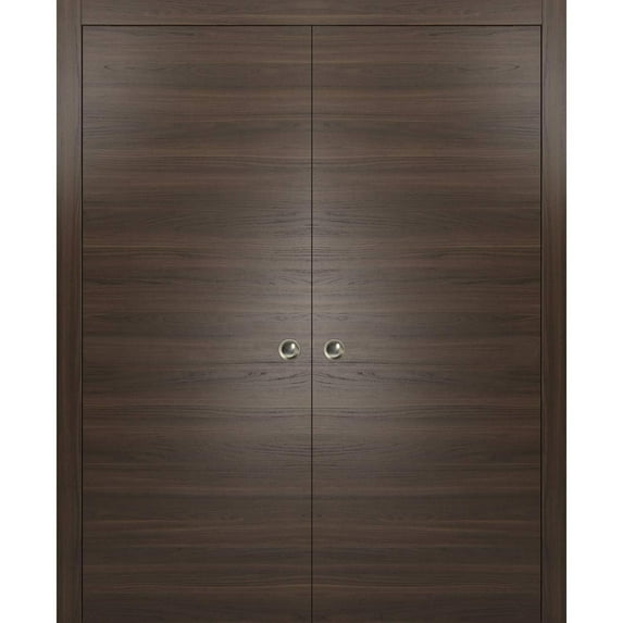 Sliding Double Pocket Door with Frames | Planum 0010 Chocolate Ash | Kit Trims Rail Hardware | Solid Wood Interior Bedroom Bathroom Closet Sturdy Doors -72" x 84" (2* 36x84)