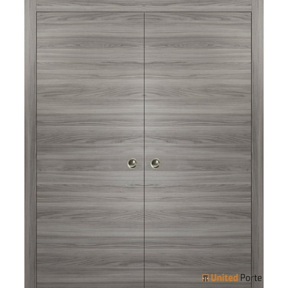 Sliding Double Pocket Door with Frames | Planum 0010 Ginger Ash | Kit Trims Rail Hardware | Solid Wood Interior Bedroom Bathroom Closet Sturdy Doors -60" x 80" (2* 30x80)