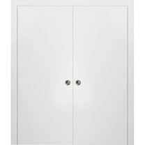 Sliding Double Pocket Door with Frames | Planum 0010 White Silk | Kit Trims Rail Hardware | Solid Wood Interior Bedroom Bathroom Closet Sturdy Doors -36" x 84" (2* 18x84)