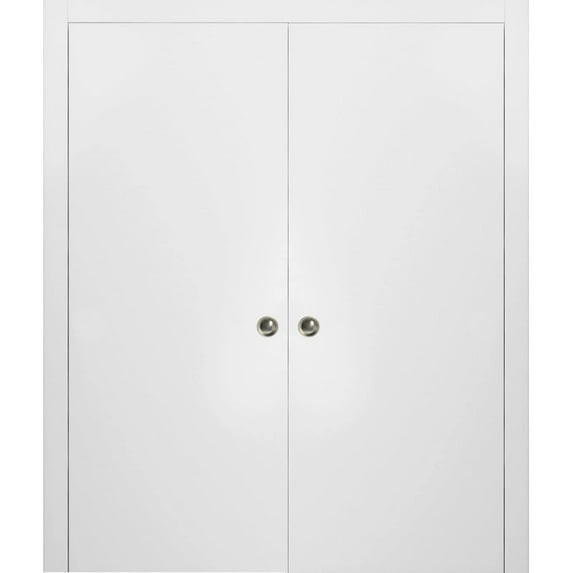 Sliding Double Pocket Door with Frames | Planum 0010 White Silk | Kit Trims Rail Hardware | Solid Wood Interior Bedroom Bathroom Closet Sturdy Doors -36" x 96" (2* 18x96)