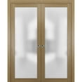 thumbnail image 1 of Sliding Double Pocket Door Frosted Tempered Glass | Planum 2102 Haney Ash | Kit Trims Rail Hardware | Solid Wood Interior Bedroom Bathroom Closet Sturdy Doors -56" x 80" (2* 28x80), 1 of 6