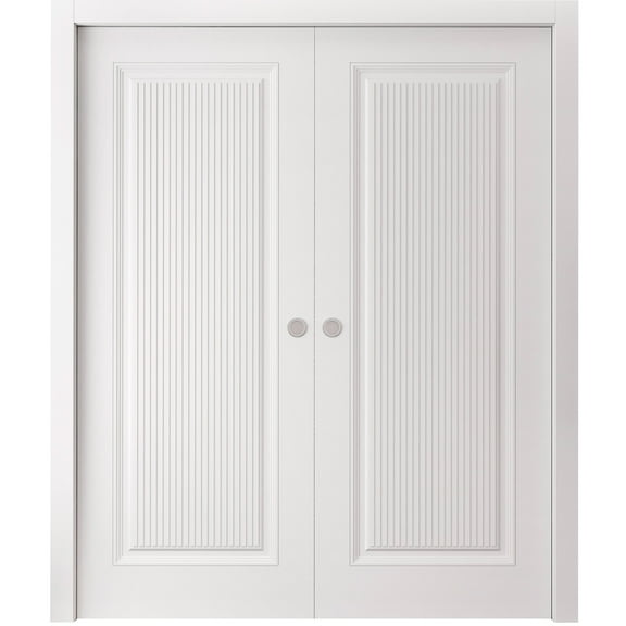 Sliding Double Pocket Doors 36 x 80 inches | CLASSIC 8889 White Enamel | Kit Rail Hardware | Solid Wood Interior Bedroom Doors
