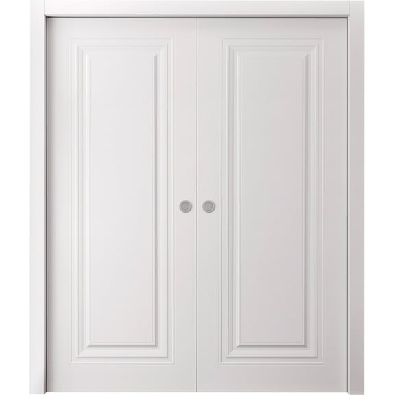 Sliding Double Pocket Doors 56 x 84 inches | SELECT 1119 White | Kit Rail Hardware | Solid Wood Interior Bedroom Doors