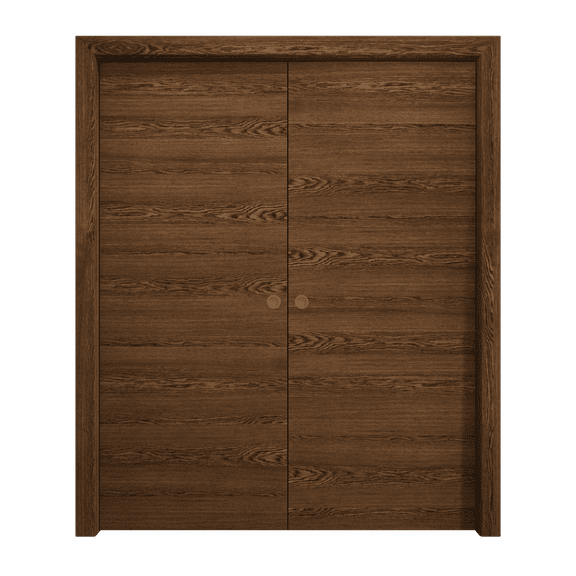 Sliding French Double Pocket Doors 36 x 80 inches | Ego 5000 Cognac Oak | Kit Rail Hardware | Solid Wood Interior Bedroom Modern Doors