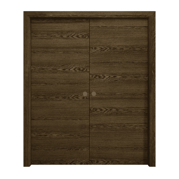 Sliding French Double Pocket Doors 36 x 80 inches | Ego 5000 Marble Oak | Kit Rail Hardware | Solid Wood Interior Bedroom Modern Doors