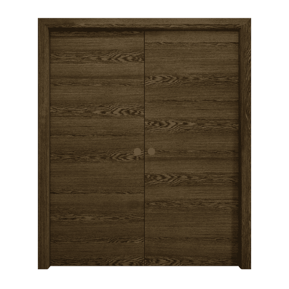 Sliding French Double Pocket Doors 36 x 80 inches | Ego 5000 Marble Oak | Kit Rail Hardware | Solid Wood Interior Bedroom Modern Doors